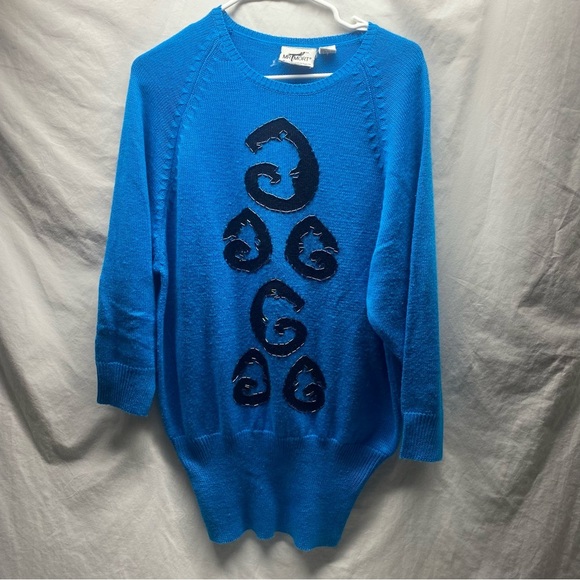 Vintage Slouchy Bold Geometric Neon Wool Blend Knit Sweater Embellished L - Picture 1 of 4